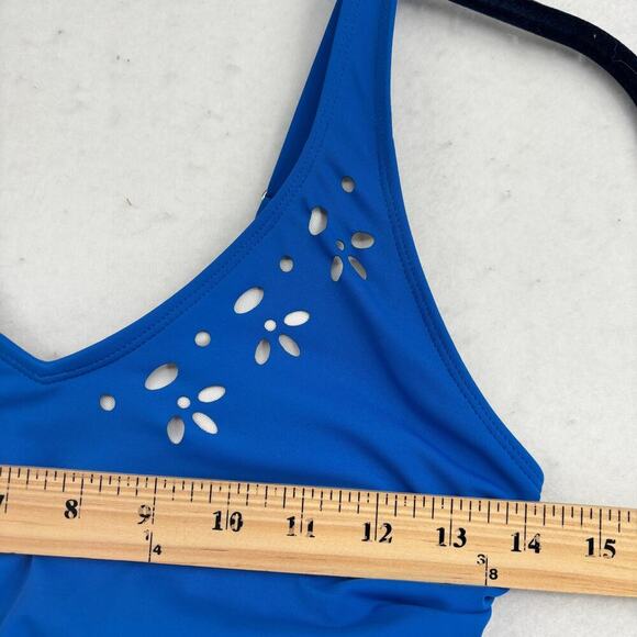 Denim & Co Beach Swim Dress Size 6 Blue Laser Cut One Piece Swimsuit - Picture 8 of 13